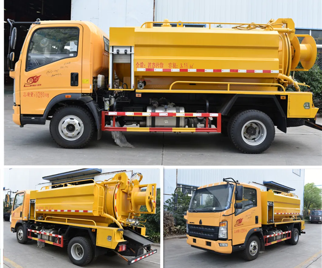 Sinotruk 2-4cbm High Pressure Washing Vacuum Sewer Cleaner Flushing Vehicle Sewage Suction Tank Fecal Sludge Truck for Sale